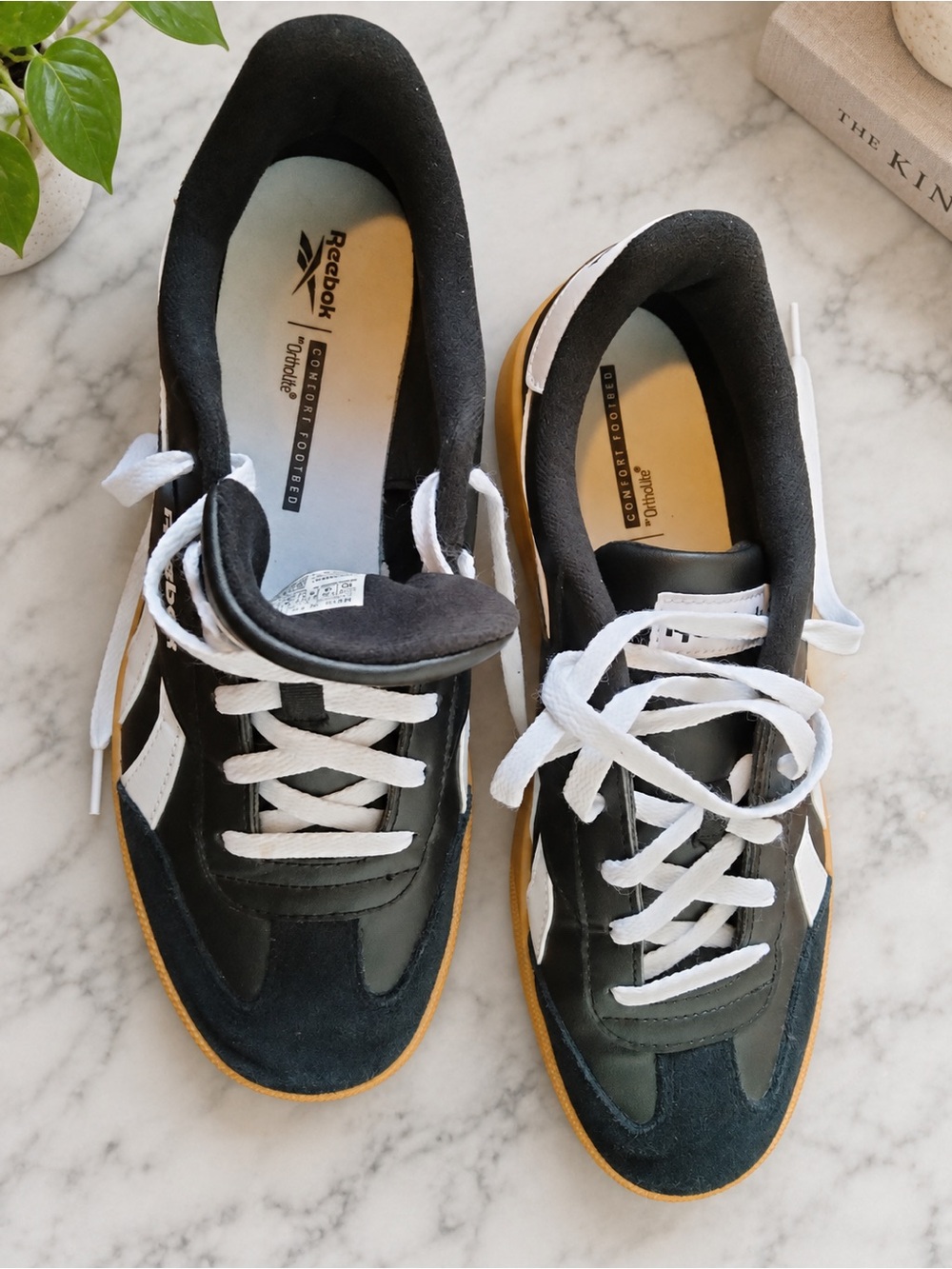 New without box Reebok Men's Black, White and Gum-Trim Classic Sneakers